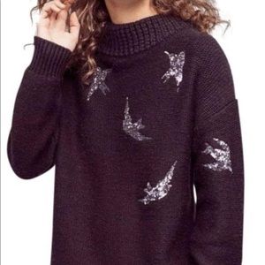 Tracy Reese Sequin Bird Flight Black Sweater